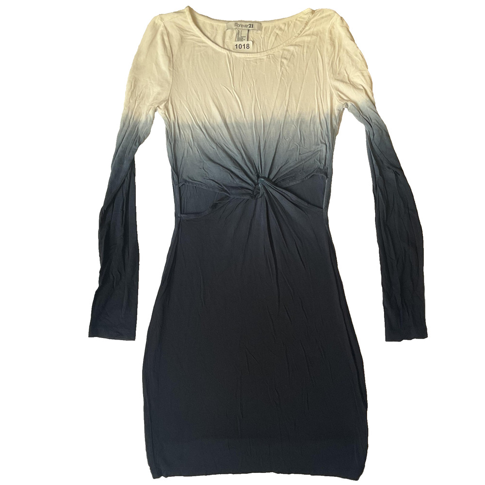 Forever 21 Women Dress S Black White Ombre Bodycon Twist Long Sleeve Knee Length